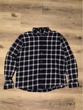 Slate & Stone Plaid Flannel Button Up Shirt Black Navy Men’s Large